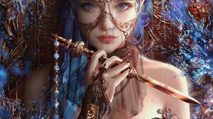 Erak Note Digital Digital Art Artwork Illustration Women Fantasy Girl Fantasy Art Jewel Knife Blue E 4000x4000 Wallpaper