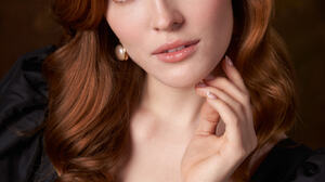 Alexander Vinogradov Women Hat Redhead Looking At Viewer Brown Eyes Black Clothing Simple Background 1365x2048 wallpaper