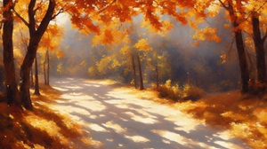 Fall Ai Art Leaves Warm Colors Landscape Trees Nature 5120x3072 Wallpaper