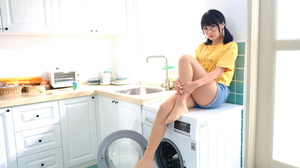 Asian Model Women Long Hair Dark Hair Sitting Twintails T Shirt Yellow Tops 2250x1500 Wallpaper