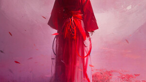 Thomas Dubois Digital Art Digital Painting Artwork Kimono Red Clothing Leaves Red Leaves Reflection 2311x3200 Wallpaper