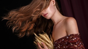 Women Model Dress Wheat Indoors Women Indoors Alexandr Chuprina Parted Lips 2560x1707 Wallpaper