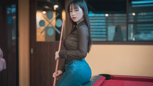 Women Model Asian Women Indoors Billiards Shirt Jeans 5760x3840 Wallpaper