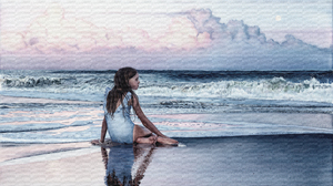 Watercolor Sea Waves Clouds Pastel Sukumizu Beach Reflection Brunette Matthew Bird Water 2400x1350 Wallpaper