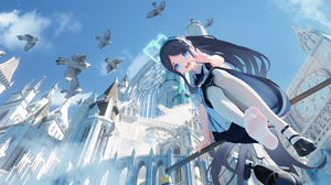 Anime Girls Maid Blue Archive Tendou Alice Blue Archive Blue Eyes Birds Sky Clouds Feet Long Hair Lo 5760x2610 Wallpaper