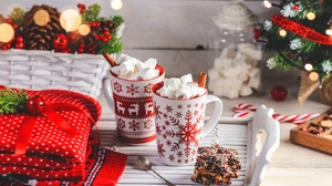 Marshmallow Cup Christmas Still Life Cookie Drink 5734x3823 Wallpaper