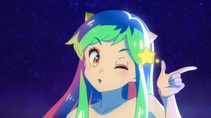 Urusei Yatsura Lum Invader Anime Girls Wink Stars Green Hair Oni Anime Screenshot One Eye Closed Min 3840x2160 Wallpaper