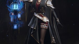 Cifangyi CGi Women Horns Crown Black Clothing Lantern Fantasy Art Dark 3D 1920x2533 Wallpaper