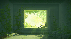 Liuying JP Digital Art Fantasy Art Birds Sunlight Alone Rocks Moss Window Ledge Nier Automata A2 Nie 1920x1096 Wallpaper