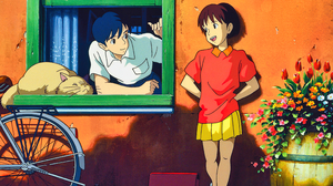 Miyazaki Hayao Anime Anime Girls Anime Boys Cats Animals Bicycle Flowers Skirt Open Mouth Wall Windo 3840x2160 Wallpaper