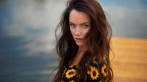 Dmitry Shulgin Portrait Brunette Photography Women Model Bokeh Blue Eyes Face Looking At Viewer Blur 2000x1333 Wallpaper