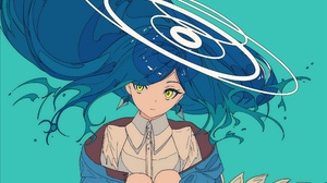 Cogecha Anime Anime Girls Portrait Display Long Hair Minimalism Blue Background Simple Background Bl 2373x5000 wallpaper