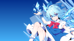Touhou Cirno Ice Crystals Anime Girls Blue Hair Blue Eyes Blue Background 3840x2160 Wallpaper