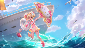 Hello Kitty Honor Of Kings Summer Skirt Legs Sea Gulls Seawater Boat Heels Water Video Game Characte 8455x4320 wallpaper
