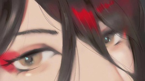 Vox Akuma Virtual Youtuber Nijisanji Black Hair Yellow Eyes Red Eyeshadow Anime Girls 2228x1392 Wallpaper