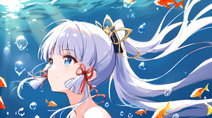 Anime Girls Genshin Impact Kamisato Ayaka Genshin Impact Underwater Bubbles Fish In Water Water Blue 4096x2048 Wallpaper