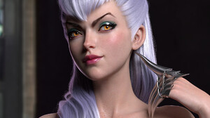 Chen Wang CGi League Of Legends Women Evelynn League Of Legends Silver Hair Makeup Eyeshadow Yellow  1920x1920 Wallpaper