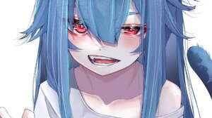 Anime Anime Girls Fangs Open Mouth Blue Hair Animal Ears Cat Girl Tail Red Eyes Hinanawi Tenshi Touh 1080x1522 Wallpaper