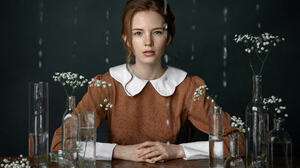 Aleksandr Kurennoi Women Redhead Freckles Dress Casual Flowers Water Rain Glamour 2048x1366 wallpaper