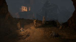Diablo Sanctuary Video Games CGi Campfire Building Night 2560x1440 Wallpaper