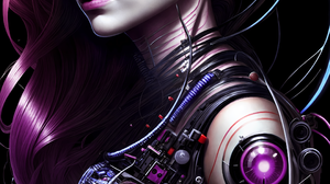 Ai Art Stable Diffusion Photoshopped Women Cyberpunk Purple Hair Dark Background Vertical Looking At 2160x3840 wallpaper