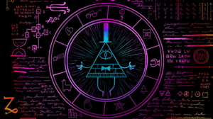Neon Formula Dark Circle Mathematics Mystery Occult Wheels Cartoon Gravity Falls Bill Cipher Ancient 1920x1080 Wallpaper