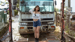 Asian Model Women Long Hair Dark Hair Truck Shorts Cropped 3840x2560 Wallpaper