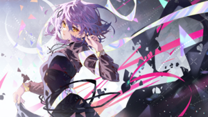 Anime Girls Purple Hair Yellow Eyes Short Hair Necklace Lifting Dress Looking At Viewer 3200x2000 Wallpaper