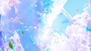 Makoron117 Flowers Sky Portrait Display Flying Whales Petals Anime Girls Leaves Umbrella Looking Bac 1536x2048 wallpaper