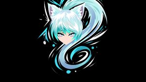 Logo Anime Anime Girls Gatos Anime Simple Background Black Background Minimalism Fox Girl Fox Ears 2000x2000 Wallpaper
