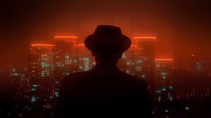 Cyberpunk Apocalyptic Silhouette Neon Cityscape Hat 1920x1080 Wallpaper