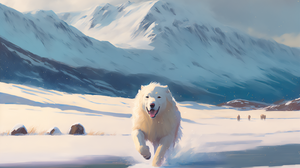 Ai Art Snow Dog Mountains Illustration Winter Animals 3060x2048 Wallpaper