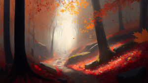 Ai Art Illustration Fall Forest Painting Nature Trees Leaves 3136x1792 Wallpaper