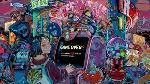 Digital Art Artwork Illustration Casino Death Women Drawing GAME OVER Looking Back Band Aid Arcade C 3000x2235 Wallpaper