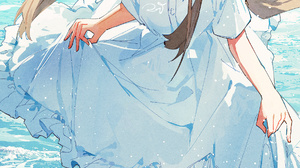 Anime Anime Girls Portrait Display Straw Hat Closed Eyes Long Hair Brunette Walking Water Standing I 1158x1637 Wallpaper