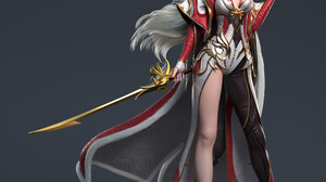 Xi He CGi Women Silver Hair Long Hair Elves Warrior Armor Cape High Heels Weapon Sword Shadow 3840x3840 Wallpaper