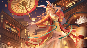 Game CG Honor Of Kings Video Game Girls Video Game Art ChinaGuFeng Leg Up Gold Background Legs Rabbi 7641x4320 Wallpaper