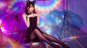 Women Model Asian Women Indoors Umbrella Twintails Cat Ears 2700x1800 Wallpaper