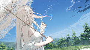Original Characters Anime Girls Vertical Long Hair White Hair White Dress Umbrella Looking Away Clou 1875x2853 Wallpaper