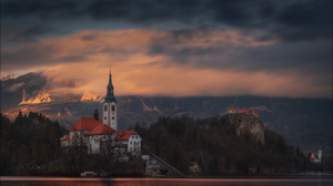 Architecture Building Old Building Castle Slovenia Lake Clouds Sunset Tower Mountains Nature Landsca 1800x1096 Wallpaper