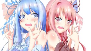 Anime Anime Girls Vocaloid Kotonoha Aoi Kotonoha Akane Blue Hair Pink Hair Long Hair Twins Artwork D 3962x3359 Wallpaper
