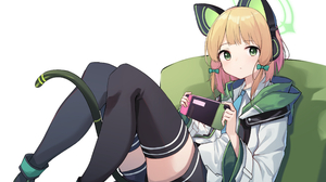 Anime Anime Girls Digital Art Artwork 2D Pixiv Looking At Viewer Green Eyes Blonde Pink Hair Multi C 2646x1802 Wallpaper