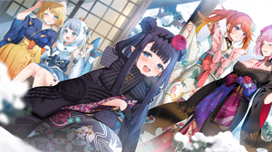 Anime Anime Girls Gawr Gura Kimono Blonde White Hair Black Hair Redhead Pink Hair Winter Virtual You 2000x993 wallpaper