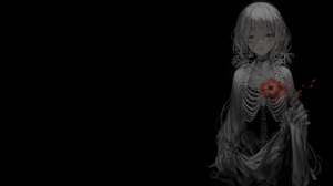 Selective Coloring Black Background Simple Background Dark Background Anime Girls Bones Flowers Skel 2560x1440 wallpaper