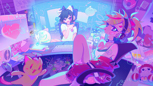 MuseDash Video Game Girls Headphones Computer Blonde Looking At Viewer Cat Ears Colorful Chair Anime 1920x1080 Wallpaper
