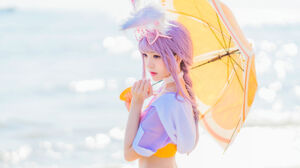 Women Model Asian Beach Purple Hair Bunny Ears Umbrella Women Outdoors Cosplay Sunlight 2698x1800 Wallpaper