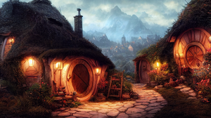 Hobbiton Village Evening Fantasy Art The Shire J R R Tolkien 2304x1536 Wallpaper