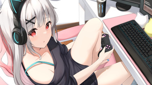Anime Anime Girls Controllers Headphones Cat Ears Monster Energy Red Eyes 3501x2667 Wallpaper