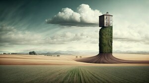 Ai Art House Clouds Surreal Illustration Landscape Sky 4579x2616 Wallpaper
