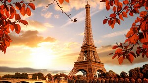 Paris Eiffel Tower Sunlight Sky Clouds City Leaves Fall France Bridge 3840x2560 Wallpaper